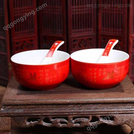 陶瓷碗筷套装礼盒装 送礼结婚用的红碗红筷子 女方结婚陪嫁婚碗
