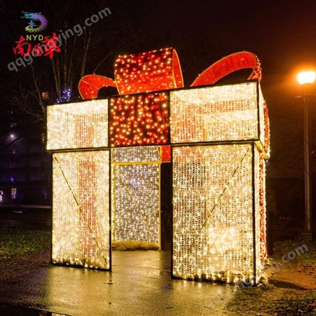定制大型圣诞发光礼盒 节日户外铁艺景观美陈 节日商场广场装饰布置