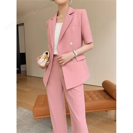 女神范西装套装 夏季薄款小个子粉色西服 气质职业工装定做