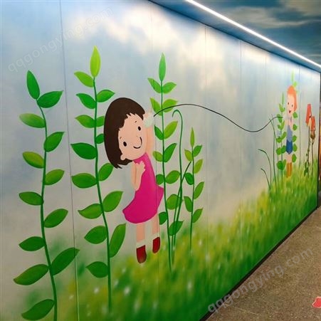 艺彩幼儿园外墙墙体彩绘 清新卡通风格墙绘设计