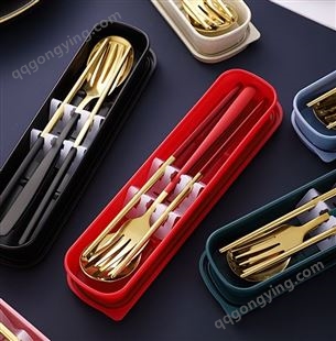 不锈钢韩式便携叉子 勺子筷子套装户外礼品 学生餐具三件套