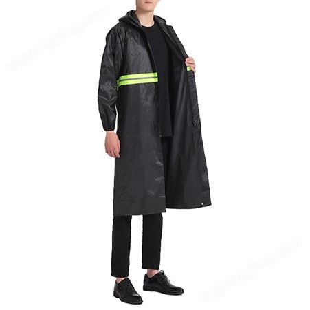 诚格（C&G）牛津布长款雨衣 带反光条 黑色 XL~4XL