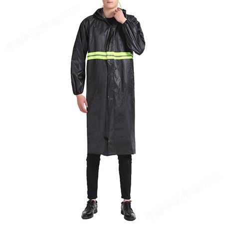 诚格（C&G）牛津布长款雨衣 带反光条 黑色 XL~4XL