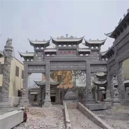 寺庙寺院三门石牌坊 村口牌楼 图案清晰 多种工艺组合雕刻