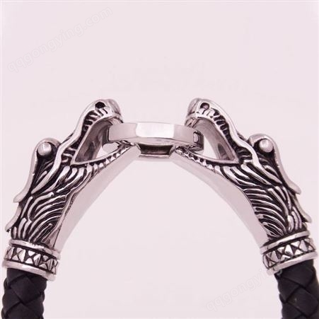 不锈钢钛双龙扣环编织绳手镯订购朋克街舞钛钢首饰设计小批量接单