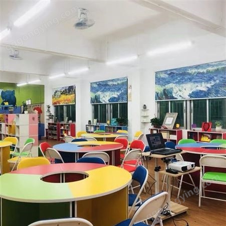培训机构彩色组合桌椅定制学校心理咨询室烤漆桌椅阅览室书桌定做