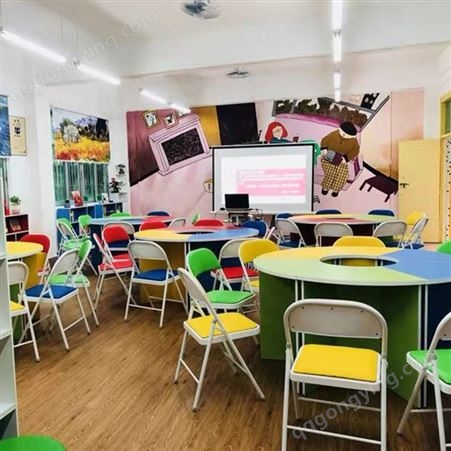 培训机构彩色组合桌椅定制学校心理咨询室烤漆桌椅阅览室书桌定做