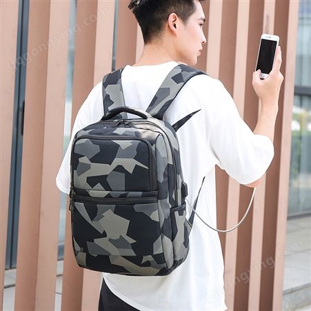 跨境男士电脑包大容量学生双肩包时尚迷彩多分层可印logo一件起发