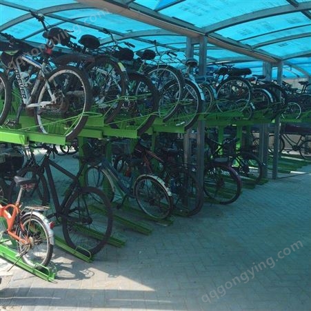 升降立式共享单车存放架双层自行车停车架非机动车停放架本色